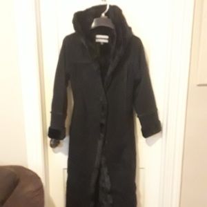 Big Chill Fur and Suede Long Black Coat Sz M